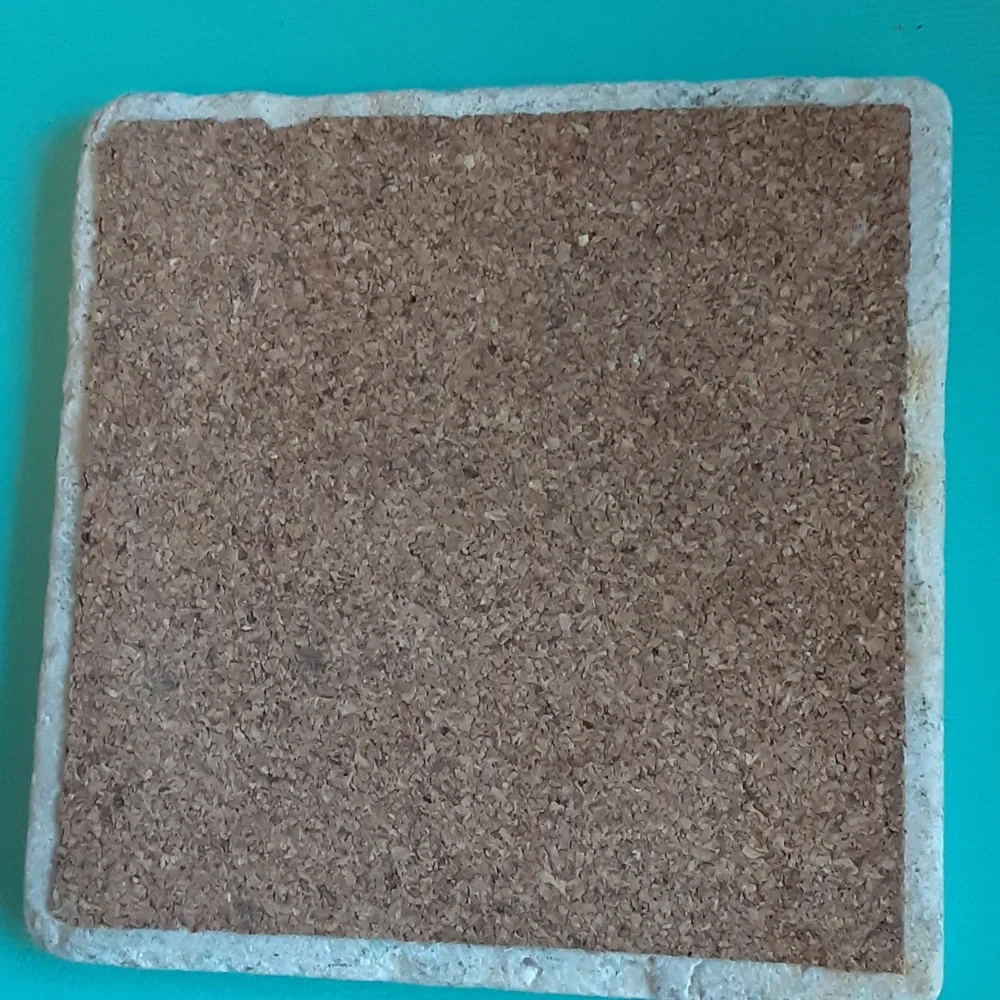 Peacock Image on 4"x4" natural stone coaster, set, walnut holder, cream blu/gr - Picture 8 of 14